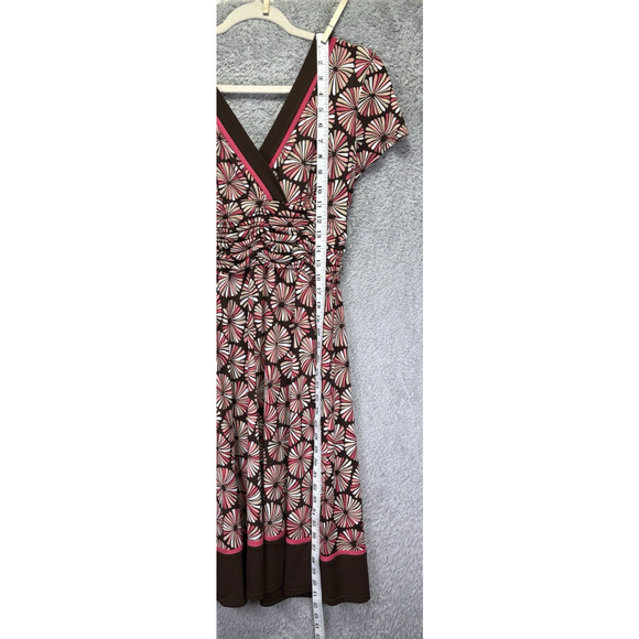 Studio 1 Midi Dress Sz 10 Medium Pink Brown Retro Y2K V Neck Ruched Waist - Picture 4 of 10